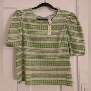 NEW with tags! Anthropologie green and white puff sleeve top. Size L